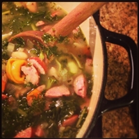 Cheese Tortellini Soup with Cannellini Beans, Kielbasa & Kale