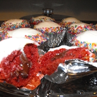 Chocolate filled Red Velvet Cupcakes