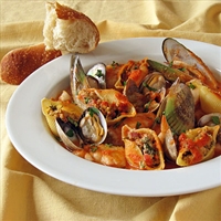 Chorizo & Clam Stuffed Pasta Shells in Cioppino Sauce