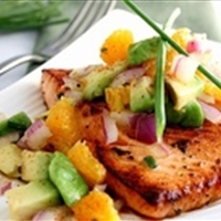 CITRUS-GLAZED SALMON WITH AVOCADO SALSA