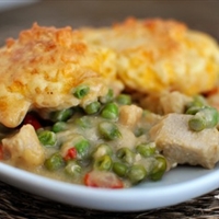 Confetti Chicken Bake with Cheddar Biscuit Topping