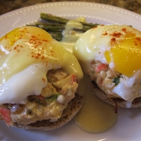 Crab Cakes Eggs Benedict with Roasted Asparagus        