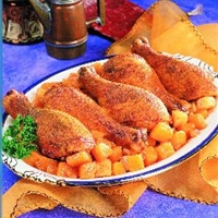 Curried Chicken Drumsticks on Gingered Vegetables Curried Chicken Drumsticks on Gingered Vegetables
