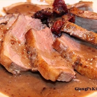 Duck Breast with Dried Cranberries, Cream and Raspberry Jam