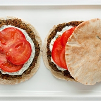 Falafel-Style Lentil Burgers with Feta Sauce
