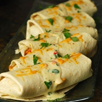 Fire Roasted Vegetable Burritos with Cilantro/Roasted Pepper Queso