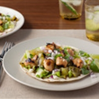 Grilled Chicken Tostadas al Carbon with Grilled Tomatillos and Queso Fresco