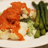 Grilled Halibut with Roasted Red Pepper Puree Grilled Halibut with Roasted Red Pepper Puree