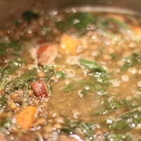 Lentil Soup with Smoked Sausage and Spinach