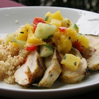 Mango Salsa over Grilled Chicken and Couscous