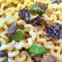 Pasta with Favas, Morels and Mascarpone Cheese
