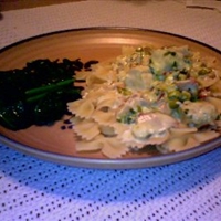 Pasta W/ Bacon, Chicken, Peas and Mushrooms
