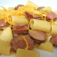 Pasta with Sausage, Apples and Creamy Cheddar Sauce