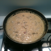 Penne with pancetta, mushroom white sauce