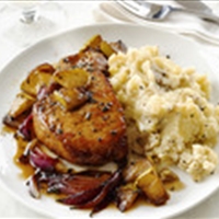 Pork Chops With Apples and Garlic Smashed Potatoes