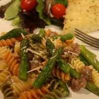 Rainbow Rotini with Sausage & Asparagus