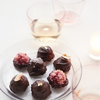Raspberry Macaroons in Chocolate Shells