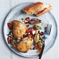 Roasted Chicken Thighs with Tomatoes, Olives, and Feta