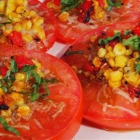 Roasted Corn and Tomato Salad with Herbed Oil