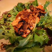 Roasted Salmon with Crumbled Bacon and Arugula