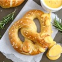 Rosemary Sea Salt Pretzels with Rosemary Cheddar Cheese Sauce