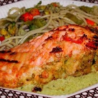 Seared Salmon on Herbed Mashed Peas Seared Salmon on Herbed Mashed Peas