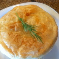 Shrimp, Leek and Andouille Pot Pie topped with Puff Pastry Shrimp, Leek and Andouille Pot Pie topped with Puff Pastry