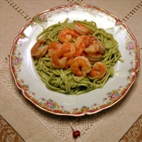 Shrimp Linguine in a Creamy Pesto Sauce