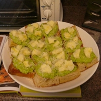 Smashed Peas and Mozzarella on Toast with Romano