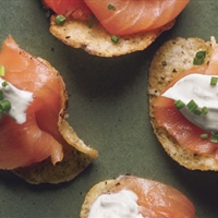 Smoked Salmon with Black Pepper Potato Chips and Lemon Creme Fraiche