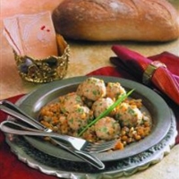 Spiced Chicken Meatballs in Split Pea Pilaf