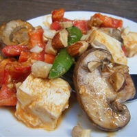 Spicy Stir-Fried Tofu with Snow Peas, Peanut Butter, and Mushrooms