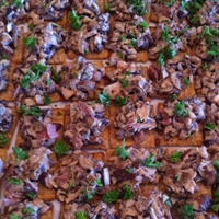 Mushrooms, Prosciutto, Blue Cheese Crostini