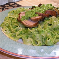 Stuffed Pork Tenderloin On Pesto Tagliatelle