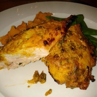 Tandori Roasted Chicken with Spicy Sweet Potato and Mint Raita