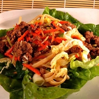 Thai-style Pork with Pasta On Lettuce