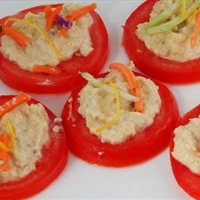Tomato Slices with Chickpea Slather