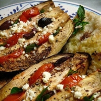Tomato Stuffed Roasted Eggplant with Feta Tomato Stuffed Roasted Eggplant with Feta