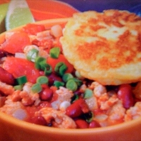 Turkey, Chorizo, and Chipotle Stew with Corn Cakes