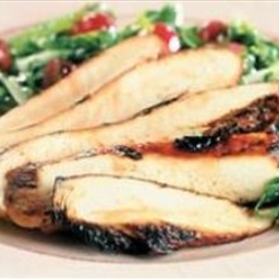 Balsamic Chicken On Minted Spinach, Fennel and Grape Slaw