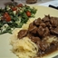 Beef Tips in Gravy over Spaghetti Squash
