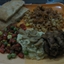mac'n cheese, grilled chcken, mash potato in mushroom gravy and butterd veg