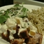 Pork tenderloin with creamy pear and spring onions sauce