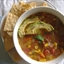 Turkey-Corn Soup with tortilla Chips and Avocado